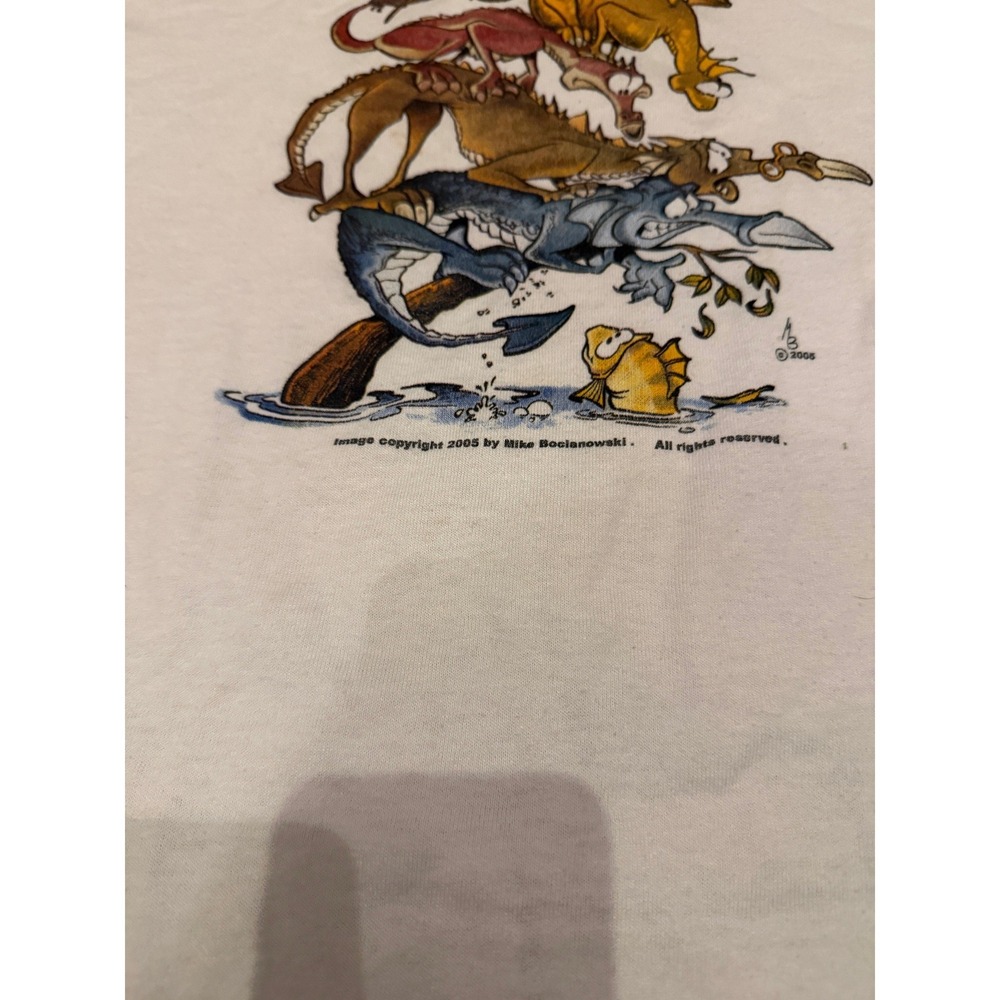 Vintage 2005 Mike Bocianowski Dragon Stack Graphic T-Shirt Jerzees White Medium - Picture 6 of 6